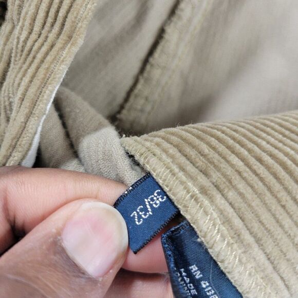 Polo Ralph Lauren Corduroy Pants Mens 38x32 Brown Andrew Pleated Retro Flaws* - Picture 3 of 10
